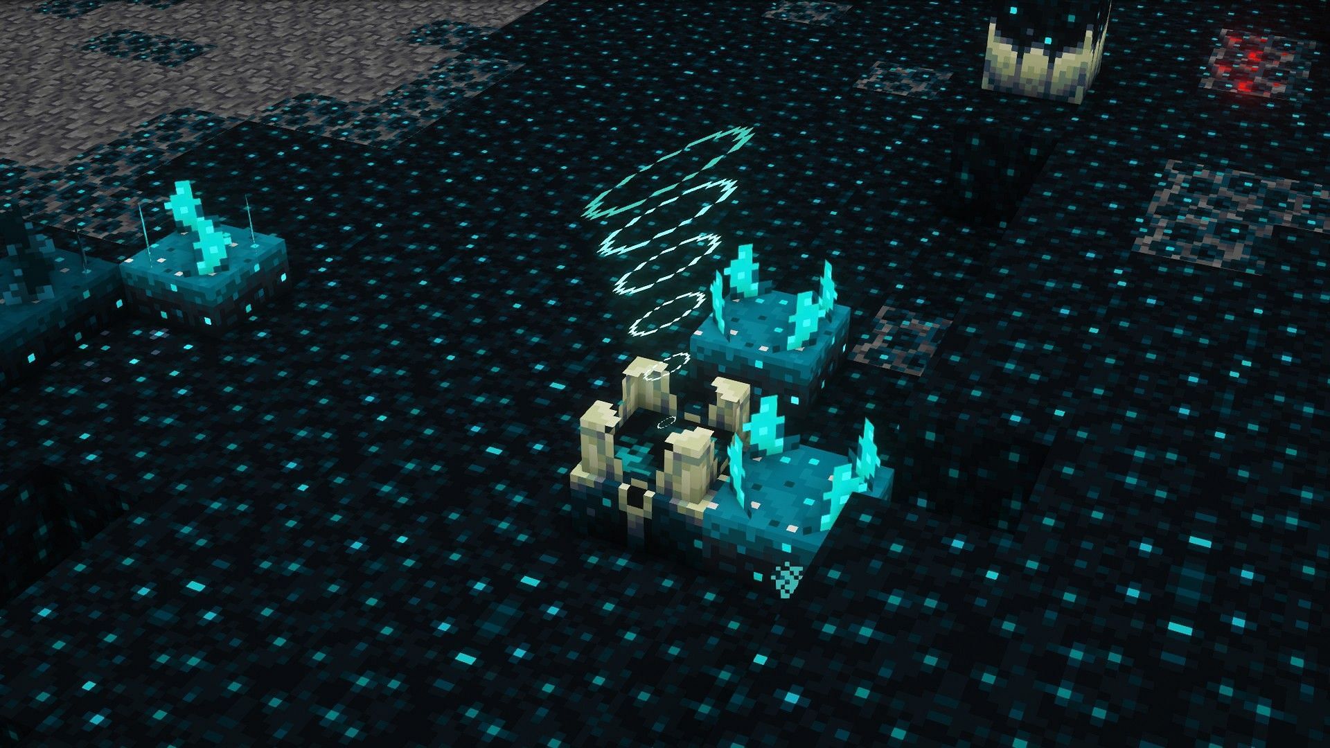 A sculk shrieker upon activation in Minecraft (Image via Mojang)